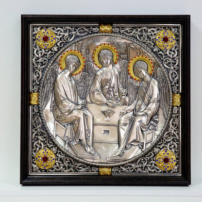 Icoana Sfânta Treime la pret de 4850 RON, andrei rubliov icoana sfintei treimi, basorelief, icoana sf treime, icoana sfanta treime, icoane, icoane cu sfanta treime, sf treime icoana, sfanta treime, sfanta treime andrei rubliov, sfanta treime icoane, Tablouri