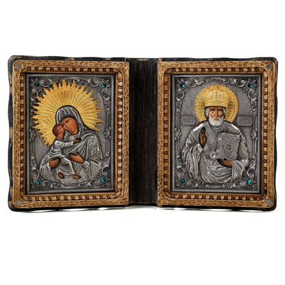 Icoana Diptic Maica Domnului și Sfântul Nicolae la pret de 1790 RON, diptic, diptice, ferecate, icoana, icoana cu iisus, icoana cu iisus hristos, icoana cu maica domnului, icoana diptic, icoana domnului iisus hristos, icoana iisus hristos, icoana iisus hristos pantocrator, icoana maica domnului, icoana maicii domnului, icoana ortodoxa, icoana sfantul nicolae, icoane, icoane cu maica domnului, icoane iisus, icoane ortodoxe, iisus hristos icoana ortodoxa